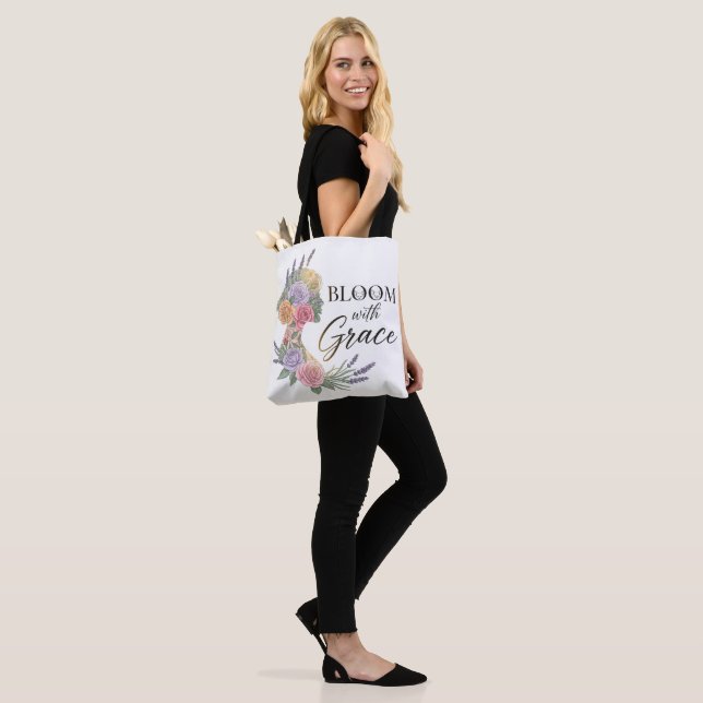 Bloom with Grace Elegant Floral Woman Silhouette Tote Bag (On Model)