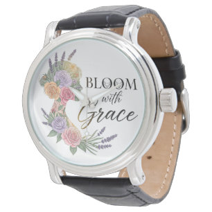 Bloom with Grace Elegant Floral Woman Silhouette Watch