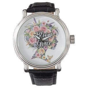 Bloom with Grace Floral Inspirational Quote Design Watch
