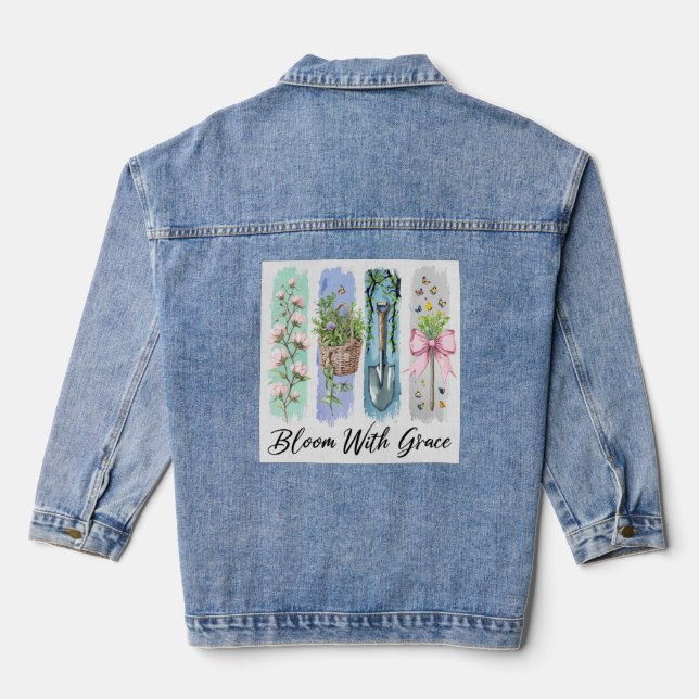 Bloom with Grace Garden Floral Art Denim Jacket (Back)