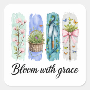 Bloom with Grace Garden Floral Art Square Sticker