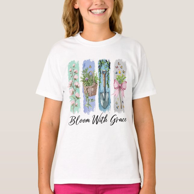 Bloom with Grace Garden Floral Art T-Shirt (Front)