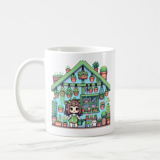 Bloom with Grace | Kawaii Girl with Plants Coffee Mug (Left)