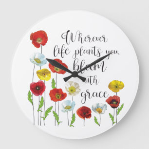 Bloom with grace - Poppy flowers Large Clock