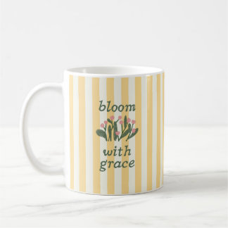 Bloom With Grace Yellow Striped Faith Quote Cute Coffee Mug