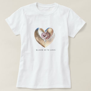 Bloom With Love Gold Heart and Flower T-Shirt