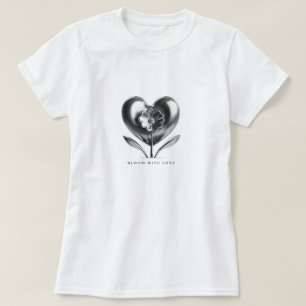 Bloom With Love Heart and Flower T-Shirt