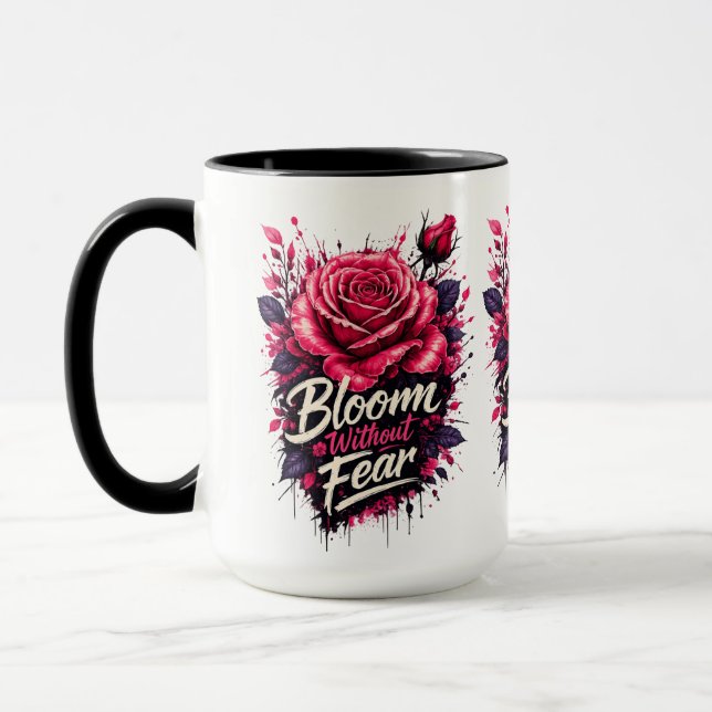 Bloom Without Fear Rose Floral Two-Tone Coffee Mug (Left)