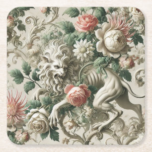 Bloombound Sentinel – Gothic Floral Design Square Paper Coaster