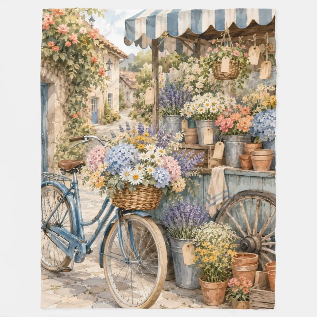Bloomcore Flower Market Bicycle Fleece Blanket (Front)
