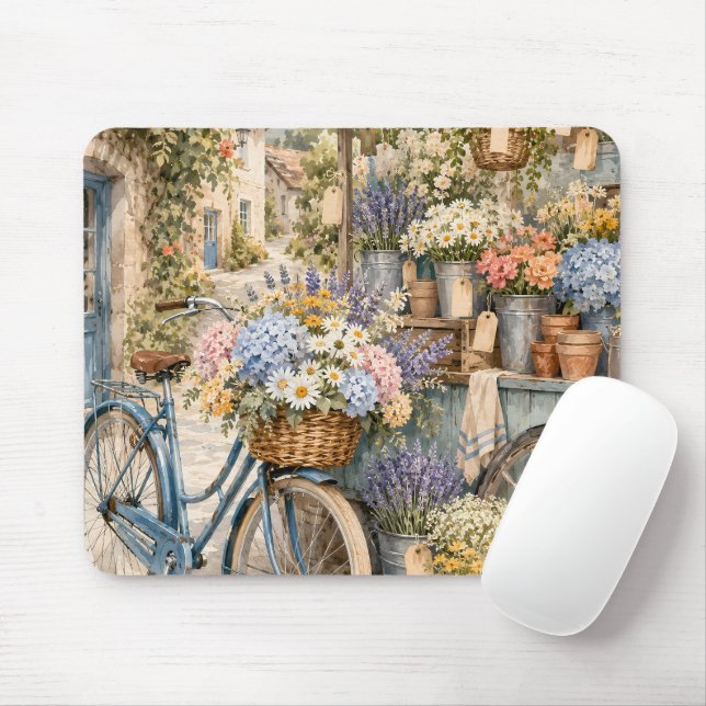 Bloomcore Flower Market Bicycle Mouse Pad (With Mouse)