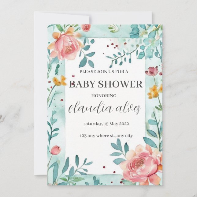 Bloomin' Baby Shower: Celebration for Mum's Name Invitation (Front)