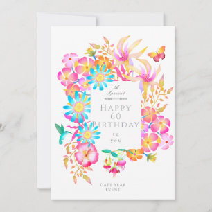 Blooming 60th Birthday White Thank You Card