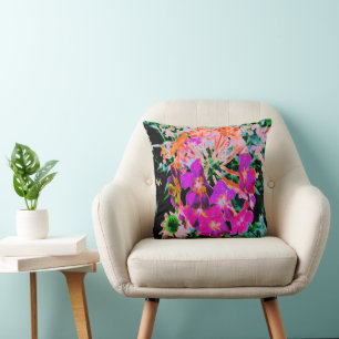 Blooming Abstract Magenta and Orange Flower Cushion