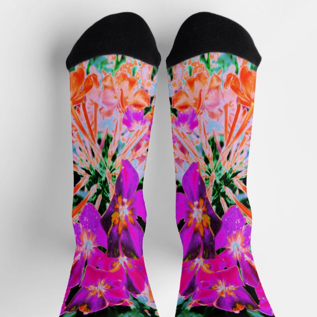 Blooming Abstract Magenta and Orange Flower Socks (Top)