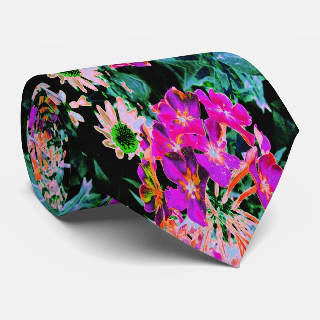 Blooming Abstract Magenta and Orange Flower Tie (Rolled)