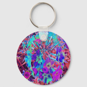 Blooming Abstract Purple and Blue Flower Key Ring