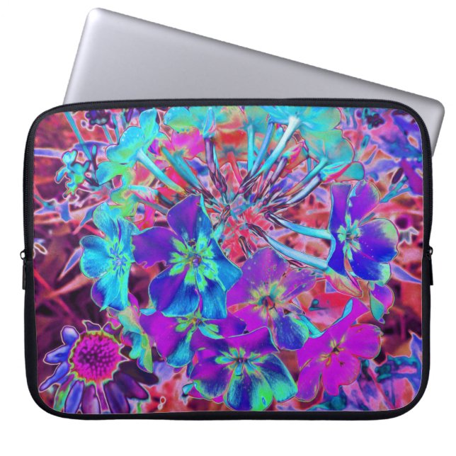 Blooming Abstract Purple and Blue Flower Laptop Sleeve (Front)