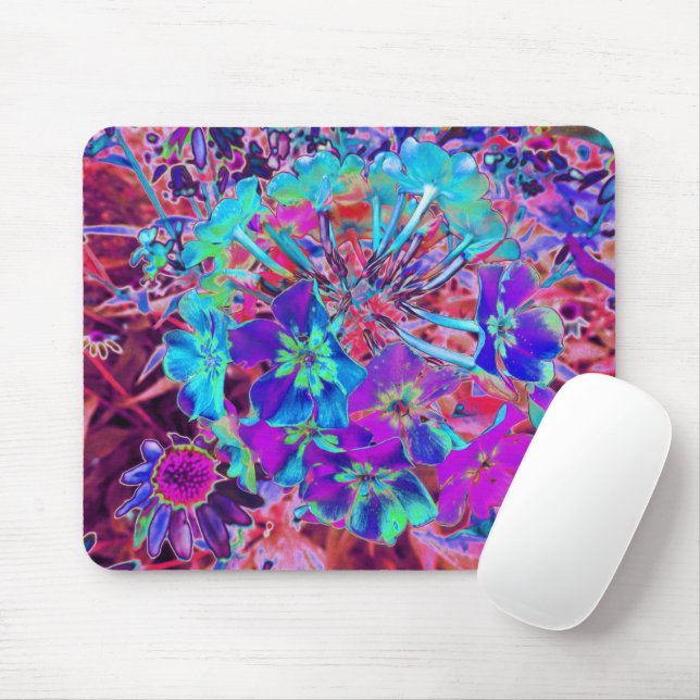 Blooming Abstract Purple and Blue Flower Mouse Pad (With Mouse)