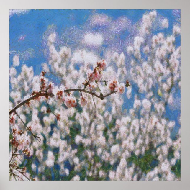 Blooming Almond Tree Pointillism Artwork Poster (Front)