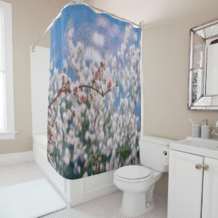 Blooming Almond Tree Pointillism Artwork Shower Curtain
