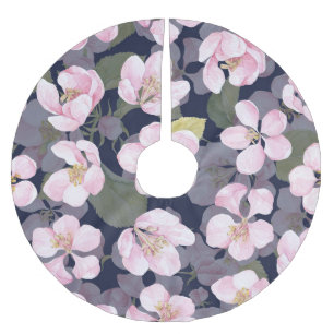 Blooming Apple: Dark Blue Watercolor Brushed Polyester Tree Skirt