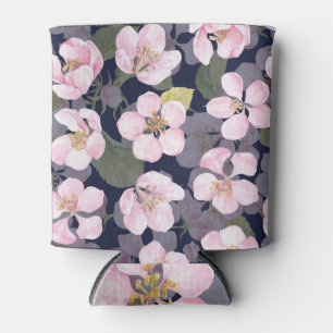 Blooming Apple: Dark Blue Watercolor Can Cooler