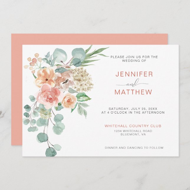 Blooming Apricot Floral Bouquet Horizontal| Invitation (Front/Back)