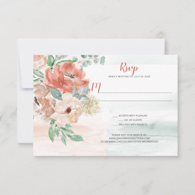Blooming Apricot Watercolor Floral RSVP (Front)