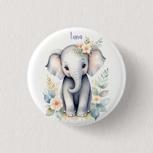 Blooming Baby Elephant 3 Cm Round Badge (Front)