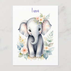 Blooming Baby Elephant Invitation Postcard