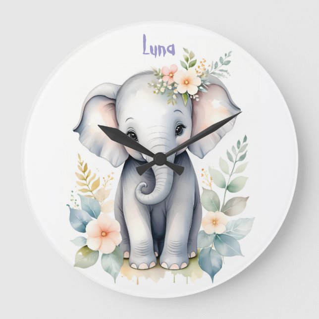 Blooming Baby Elephant Large Clock (Front)