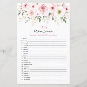 Blooming Baby Girl Word Scramble Baby Shower Game