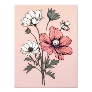 Blooming Beauties: Pink & White Flowers on Pink Photo Print
