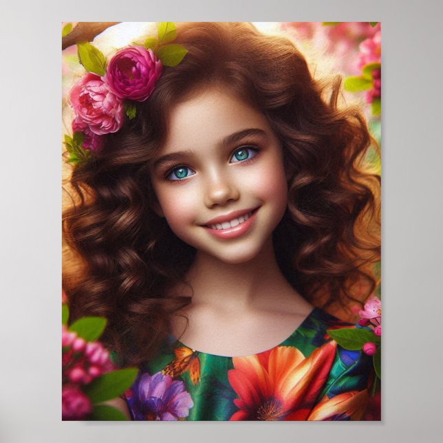 Blooming Beauty: A Smile Among Flowers Poster (Front)