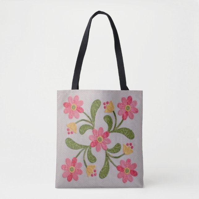  Blooming Beauty: Ariah Appliqued Floral Tote Bag (Front)