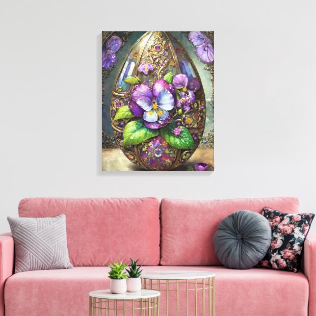 Blooming Birds Foot Violets Wildflowers Easter Egg Canvas Print (Insitu(LivingRoom))