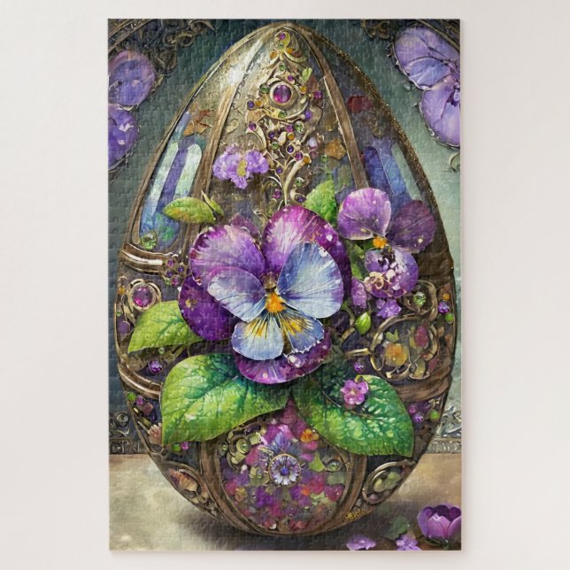 Blooming Birds Foot Violets Wildflowers Easter Egg Jigsaw Puzzle (Vertical)