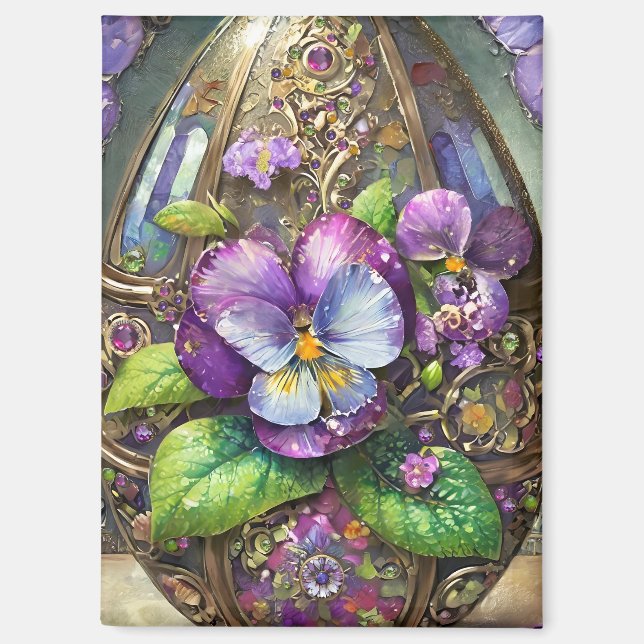 Blooming Birds Foot Violets Wildflowers Easter Egg Magnet (Front)