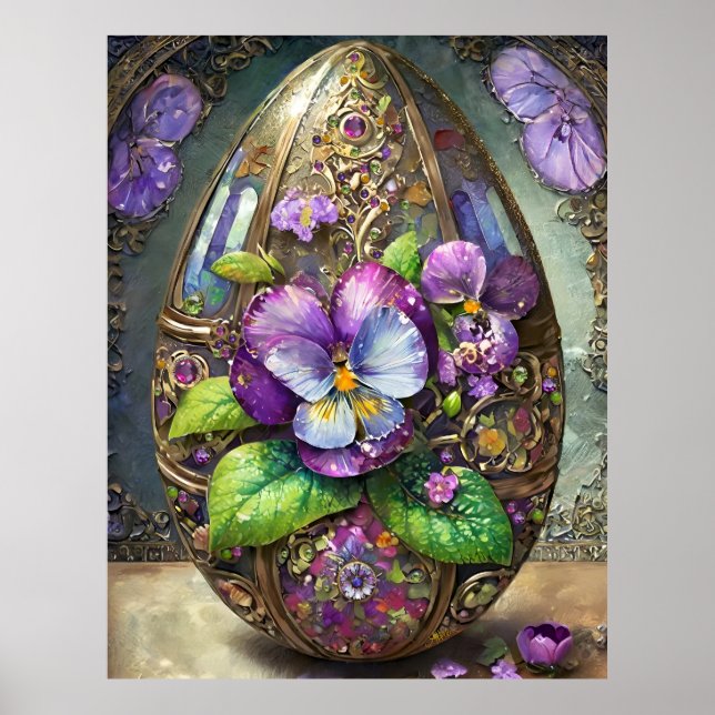 Blooming Birds Foot Violets Wildflowers Easter Egg Poster (Front)