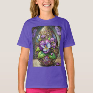 Blooming Birds Foot Violets Wildflowers Easter Egg T-Shirt