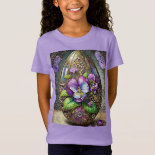 Blooming Birds Foot Violets Wildflowers Easter Egg T-Shirt