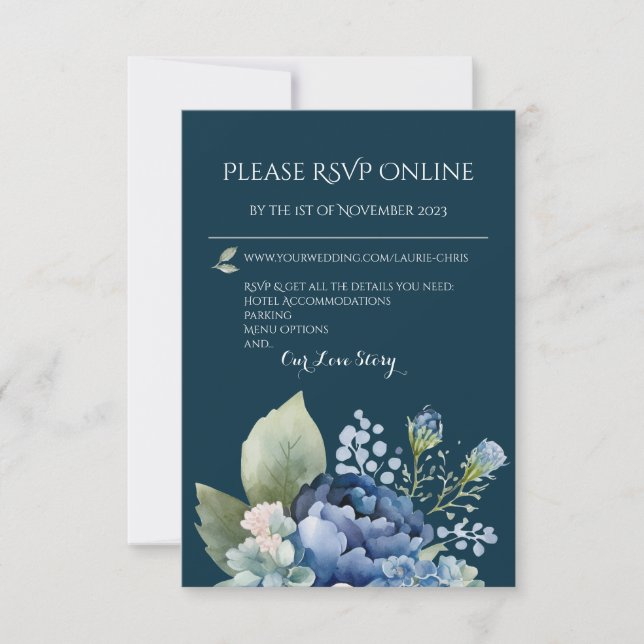 Blooming Blue Floral Watercolor Response Card (Front)