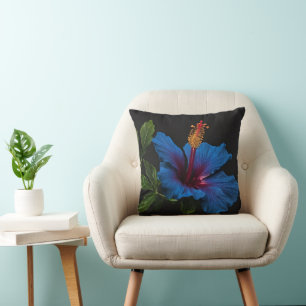 Blooming Blue Hibiscus Flower, Cushion