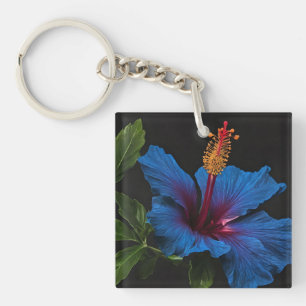 Blooming Blue Hibiscus Flower, Key Ring