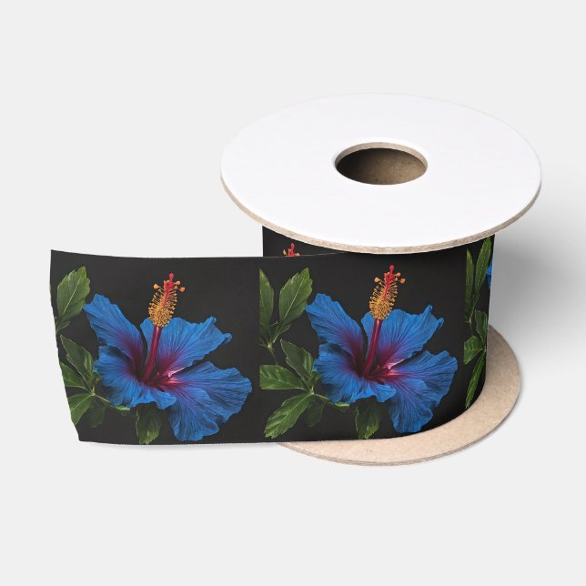 Blooming Blue Hibiscus Flower, Satin Ribbon (Spool)