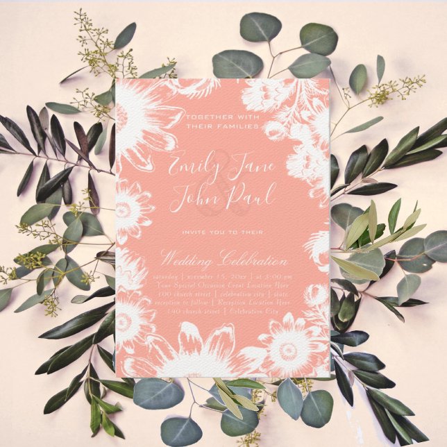 Blooming Blush Coral Floral Wedding Invitations (Creator Uploaded)