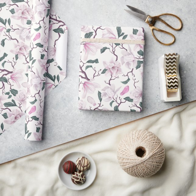 Blooming Blush Magnolia Branches Wrapping Paper (Crafts)