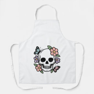 Blooming Bones Cute Floral Skull Sticker Apron