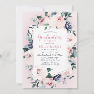 Blooming botanical blush floral graduation party invitation